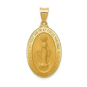 icecarats 14k yellow gold our lady of miraculous medal blessed virgin mary oval necklace charm pendant 31.5mm x 16mm only