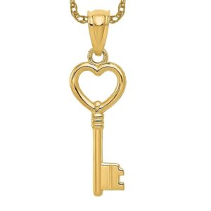 icecarats 14k yellow gold heart love key necklace charm pendant 23mm x 7mm only