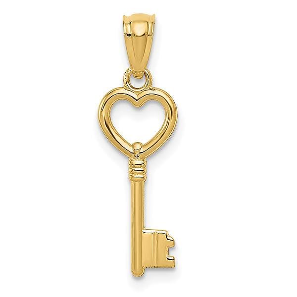 IceCarats 14K Yellow Gold Heart Love Key Necklace Charm Pendant 23mm x 7mm Only