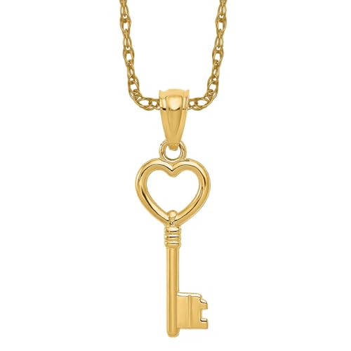 IceCarats 14K Yellow Gold Heart Love Key Necklace Charm Pendant 23mm x 7mm Only