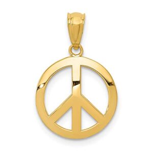 14K Yellow Gold Peace Sign Inspirational Symbol Circle Round Necklace Charm Pendant 20mm x 12mm Only