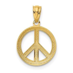 14K Yellow Gold Peace Sign Inspirational Symbol Circle Round Necklace Charm Pendant 20mm x 12mm Only