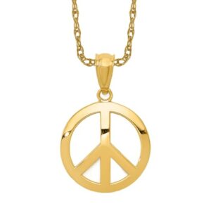 14K Yellow Gold Peace Sign Inspirational Symbol Circle Round Necklace Charm Pendant 20mm x 12mm Only