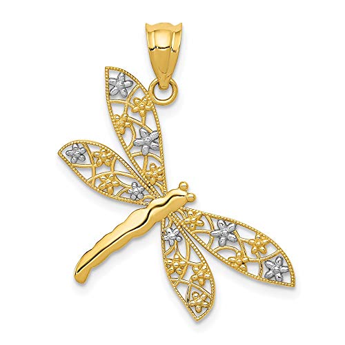 IceCarats 14K Yellow Gold Antique Filigree Dragonfly Necklace Charm Pendant Only