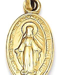 IceCarats 14K Yellow Gold Our Lady of Miraculous Medal Blessed Virgin Mary Necklace Charm Pendant 15mm x 7mm Only