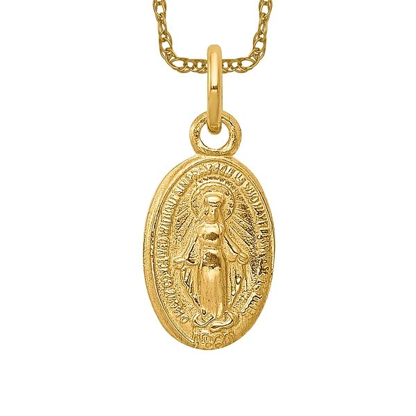 IceCarats 14K Yellow Gold Our Lady of Miraculous Medal Blessed Virgin Mary Necklace Charm Pendant 15mm x 7mm Only