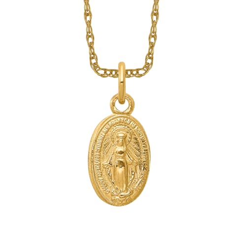 IceCarats 14K Yellow Gold Our Lady of Miraculous Medal Blessed Virgin Mary Necklace Charm Pendant 15mm x 7mm Only