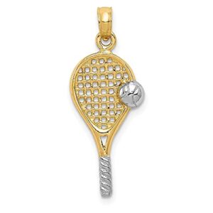 icecarats 14k yellow gold tennis racquet necklace charm sports pendant 28mm x 10mm only