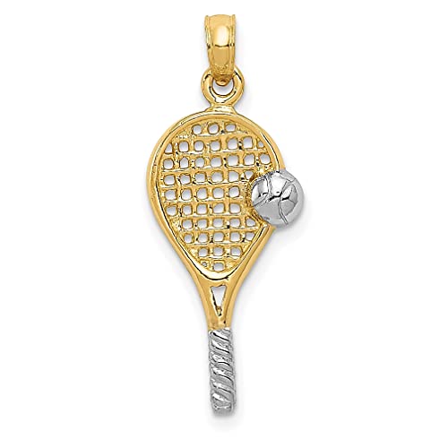 IceCarats 14K Yellow Gold Tennis Racquet Necklace Charm Sports Pendant 28mm x 10mm Only