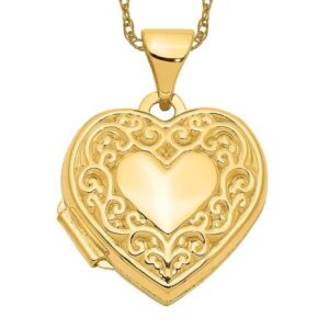 icecarats 14k yellow gold heart love personalized photo locket necklace charm pendant 21mm x 15.4mm only