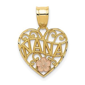 IceCarats 14K Two Tone Gold Grandma Heart Love Necklace Nana Charm Grandmother Pendant 21mm x 15mm Only