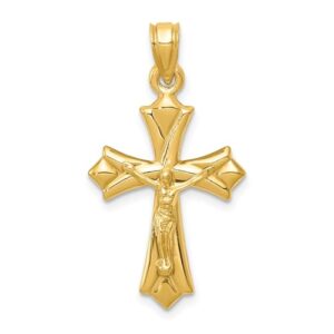 IceCarats 14K Yellow Gold Reversible Lord Jesus Christ Crucifix Holy Cross Necklace Religious Pendant Charm Only