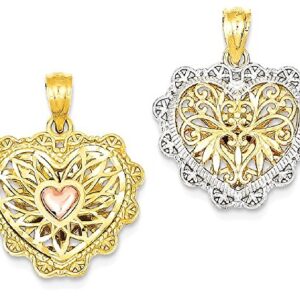 IceCarats 14K Two Tone Gold White Reversible Antique Filigree Heart Necklace Love Pendant Charm Only