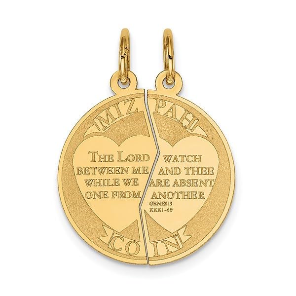 14K Yellow Gold Set Mizpah Coin Necklace Judaica Religious Pendant Israel Charm