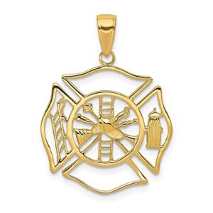 icecarats 14k yellow gold fireman necklace firefighter pendant rescue charm 29mm x 21mm only