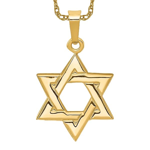 14K Yellow Gold Star of David Jewish Magen Necklace Judaica Religious Pendant Israel Charm 23mm x 13mm Only