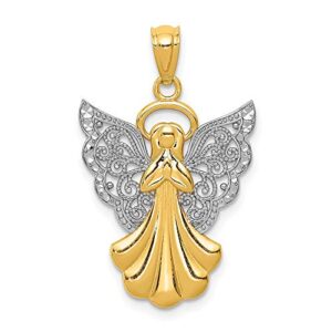 IceCarats 14K Yellow Gold Antique Filigree Guardian Angel Necklace Protect Us Cherub Pendant Religious Charm Only