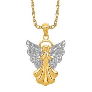 IceCarats 14K Yellow Gold Antique Filigree Guardian Angel Necklace Protect Us Cherub Pendant Religious Charm Only