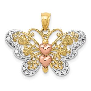 IceCarats 14K Two Tone Gold White Butterfly Wings Necklace Charm Pendant Only