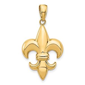 IceCarats 14K Yellow Gold Medium French Fleur De Lis Lily Flower Necklace Religious Pendant Saint Charm 35mm x 18mm Only