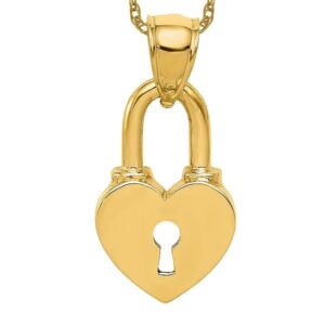 icecarats 14k yellow gold heart love lock necklace charm pendant only