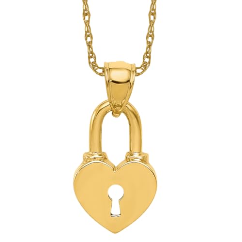 IceCarats 14K Yellow Gold Heart Love Lock Necklace Charm Pendant Only