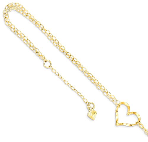 Gold Ankle Bracelets for Women-14k Real Yellow Solid Gold Double Strand Heart 9 Inch Plus 1 Adjustable Chain Size Extender Love Anklet Ankle Beach Bracelet Fine Foot Jewelry Gifts For Her