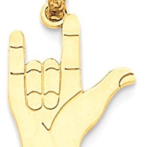 IceCarats 14K Yellow Gold I Love You Sign Language Necklace Charm Pendant 22mm x 12mm Only