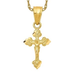 icecarats 10k yellow gold tiny lord jesus christ crucifix holy cross necklace religious pendant charm only