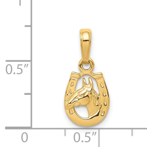 IceCarats 14K Yellow Gold Lucky Horseshoe Horse Head Necklace Animal Lover Pendant Equestrian Charm 19mm x 10mm Only