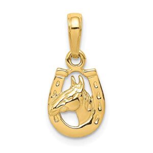 IceCarats 14K Yellow Gold Lucky Horseshoe Horse Head Necklace Animal Lover Pendant Equestrian Charm 19mm x 10mm Only