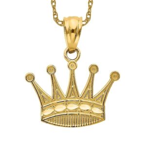 IceCarats 14K Yellow Gold Royal Princess Crown Necklace Charm Pendant 18mm x 15mm Only