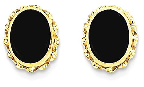 14K Yellow Gold Black Onyx Stud Earrings