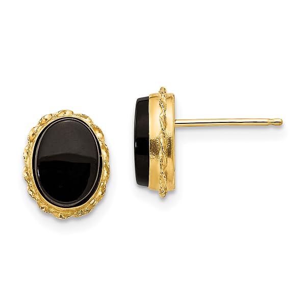 14K Yellow Gold Black Onyx Stud Earrings