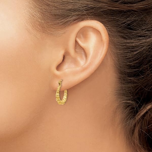 14K Yellow Gold Bamboo Round Hoop Earrings