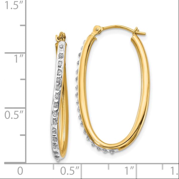 14K Yellow Gold Diamond Oval Twisted Hoop Earrings