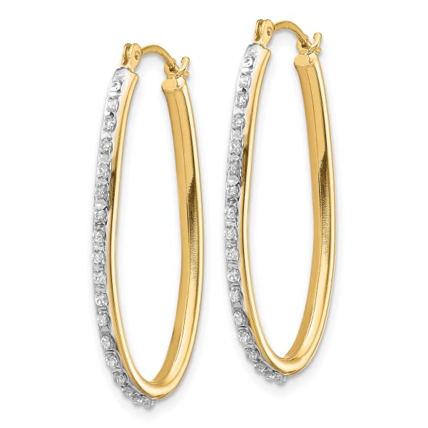 14K Yellow Gold Diamond Oval Twisted Hoop Earrings