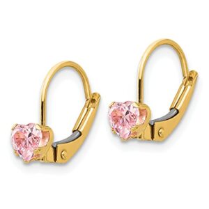 14K Yellow Gold 4mm Pink Cubic Zirconia CZ Drop Dangle Earrings