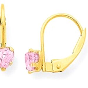 14K Yellow Gold 4mm Pink Cubic Zirconia CZ Drop Dangle Earrings