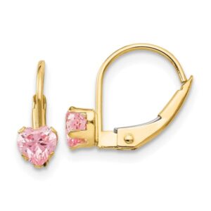 14K Yellow Gold 4mm Pink Cubic Zirconia CZ Drop Dangle Earrings