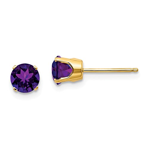 14K Yellow Gold 5mm Purple Amethyst Studs Gemstone Earrings February Birthstone Jewelry