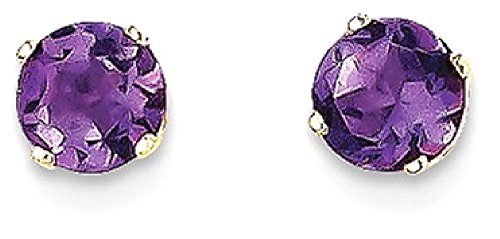 14K Yellow Gold 5mm Purple Amethyst Studs Gemstone Earrings February Birthstone Jewelry