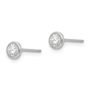 14k white gold 4mm set cubic zirconia cz stud earrings