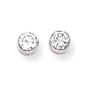 14K White Gold 4mm Set Cubic Zirconia CZ Stud Earrings