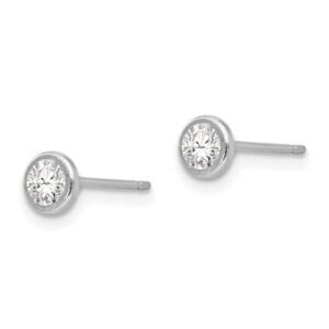 14K White Gold 4mm Set Cubic Zirconia CZ Stud Earrings