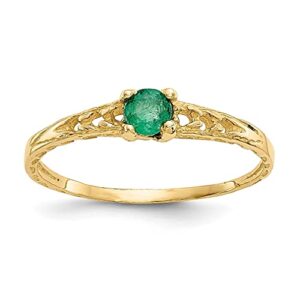 14k yellow gold 3mm green emerald birthstone baby band ring size 3.00 may fine jewelry for women gifts for her