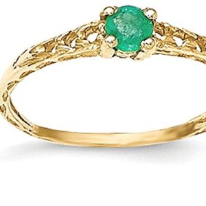 14k Yellow Gold 3mm Green Emerald Birthstone Baby Band Ring Size 3.00 May Fine Jewelry For Women Gifts For Her