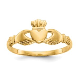 14K Yellow Gold Heart Love Irish Claddagh Celtic Ring Jewelry Size 7.00