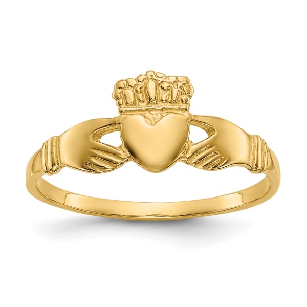 14K Yellow Gold Heart Love Irish Claddagh Celtic Ring Jewelry Size 6.00