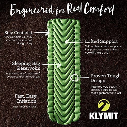 Klymit Static V Inflatable Sleeping Pad for Camping, Lightweight Hiking and Backpacking Air Bed